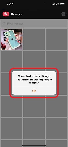 Could Not Share Image. The internet connection appears to be offline
