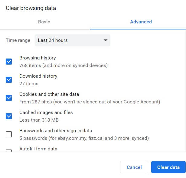 Clear browsing data to resolve Chromecontinue where you left off