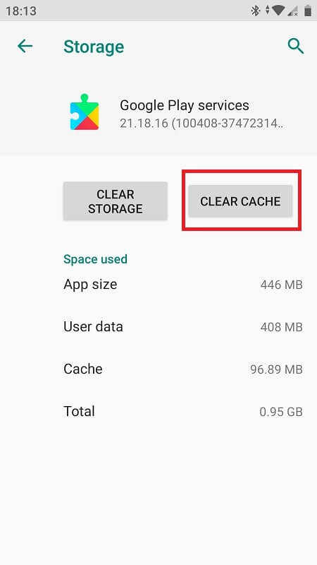 Clear the cache of Google Play Services