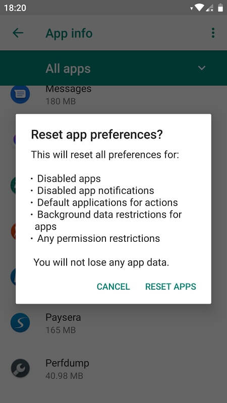 Reset app preferences