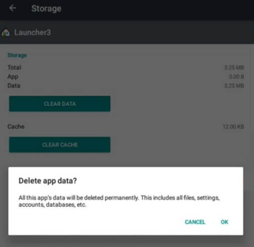 Delete launcher3 data Android app
