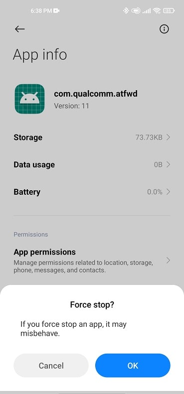 force stop qualcomm.atfwd app