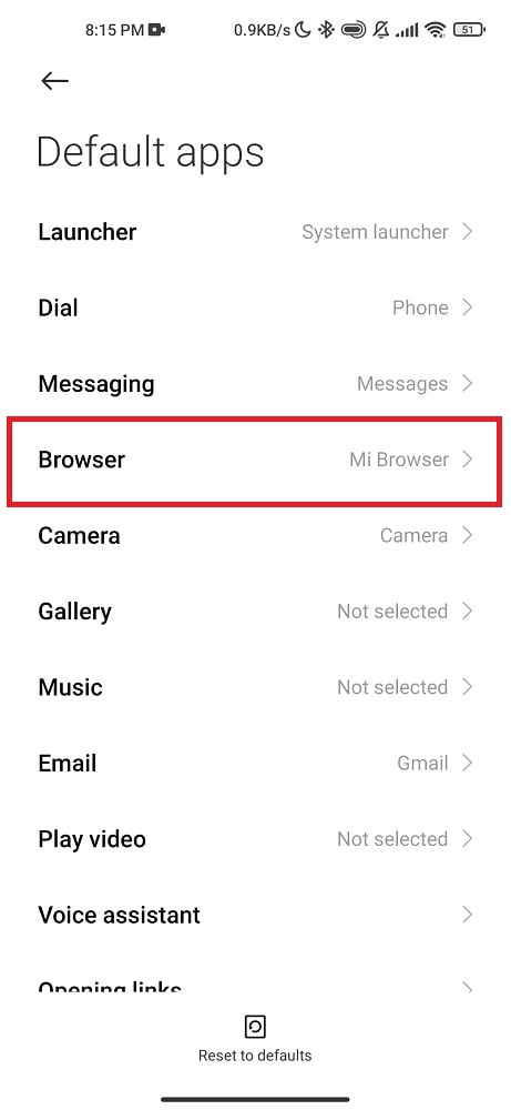Change content com android browser home