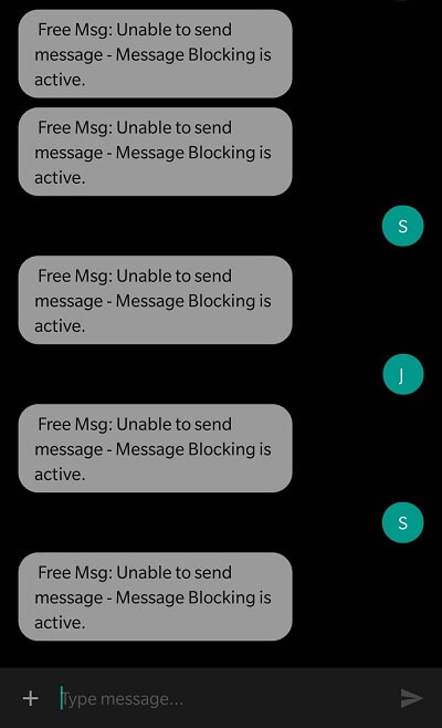 free msg unable to send message message blocking is active