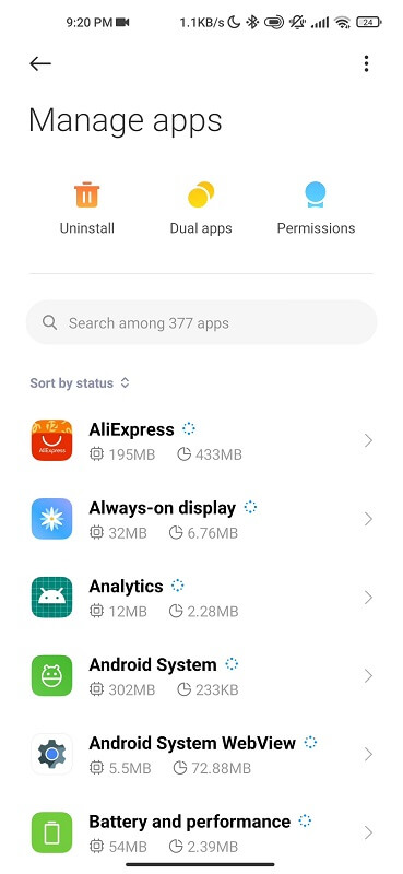 Manage apps