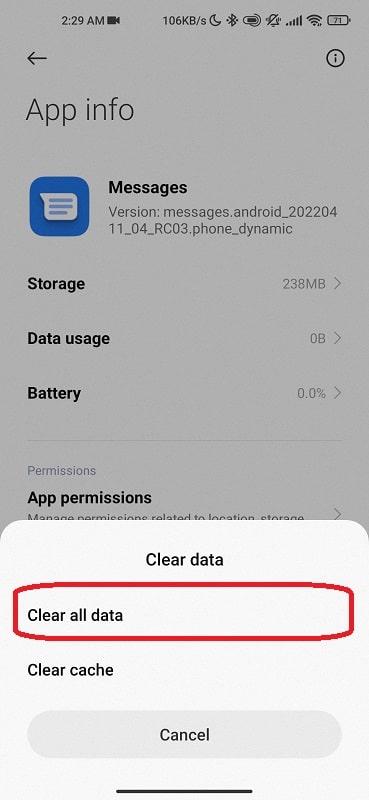Clear all Android data