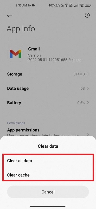 Clear cache and all data