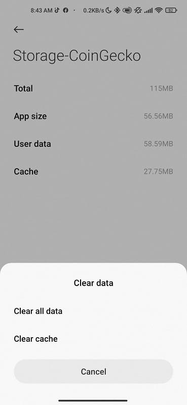 Clear app cache