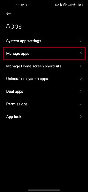 Apps section with 'Manage apps' selected to access the Messenger app settings.