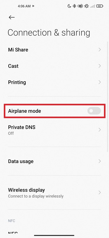 turn off and on airplane mode