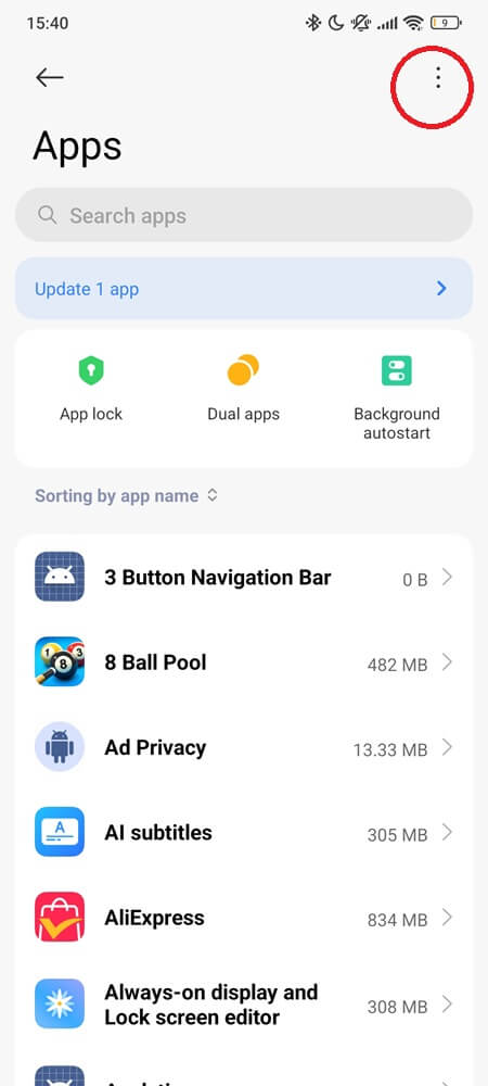 Reset App Preferences on Android Settings (screen 1)