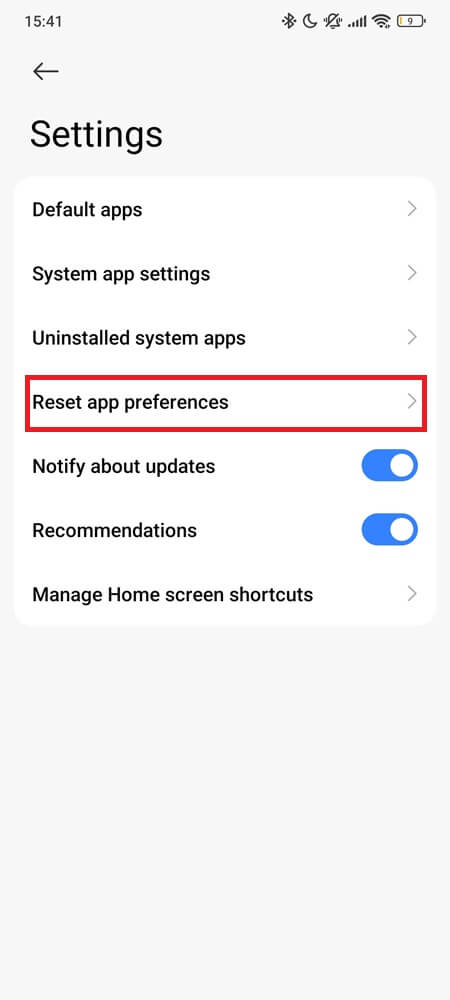 Reset App Preferences on Android Settings (screen 2)