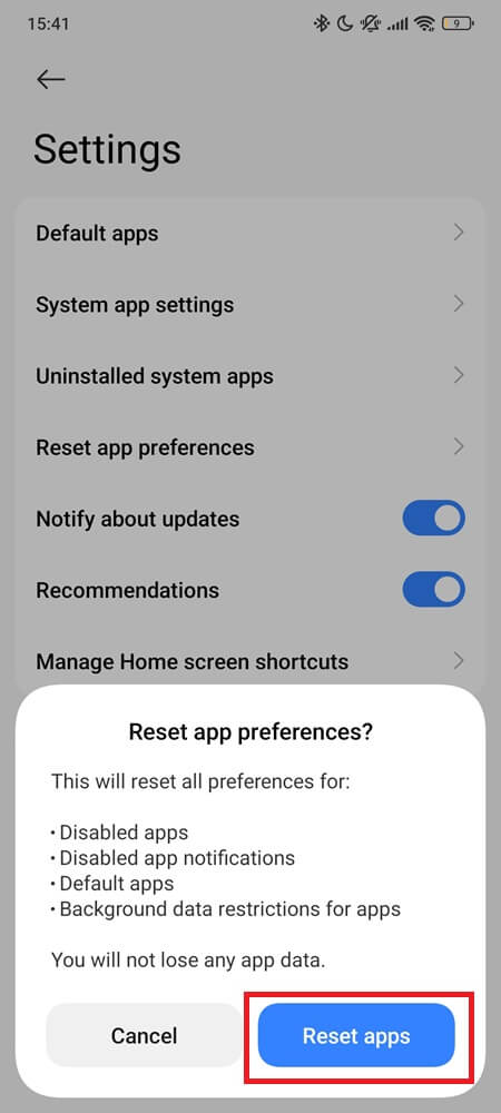 Reset App Preferences on Android Settings (screen 3)