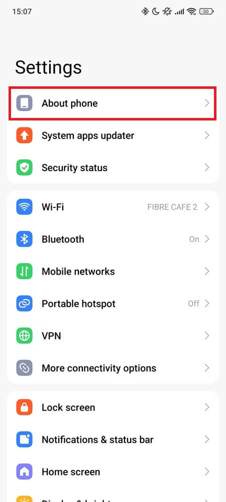 Android settings about phone step 1 Android settings about phone step 1
