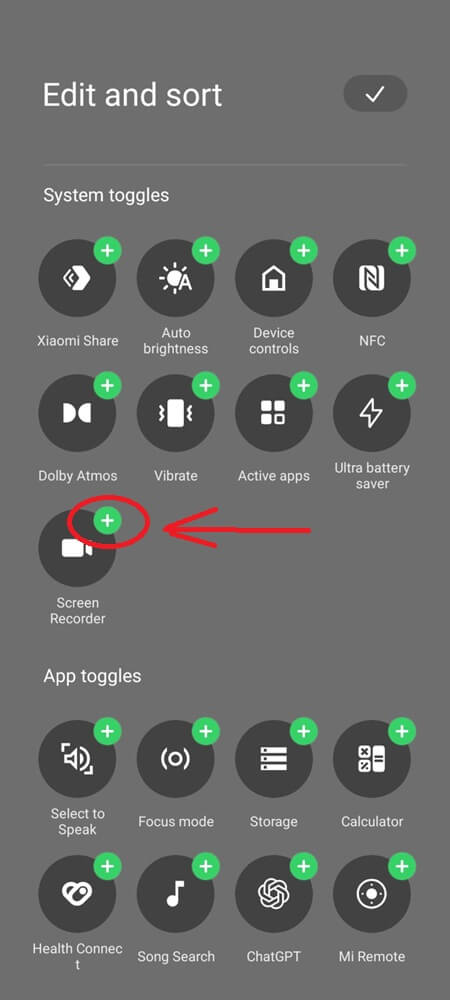 Editing Quick Settings tiles to include the Screen Recorder option Editing Quick Settings tiles to include the Screen Recorder option