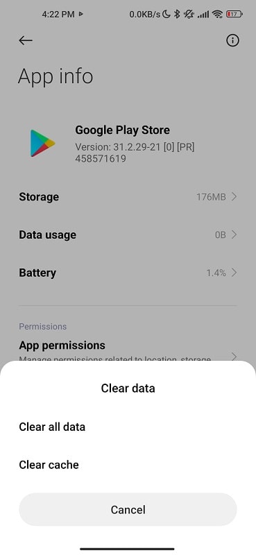 Clear google play store cache and data