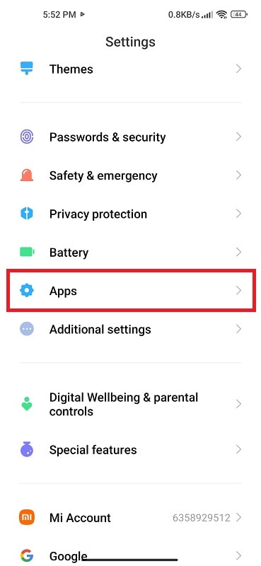 Settings, tap apps