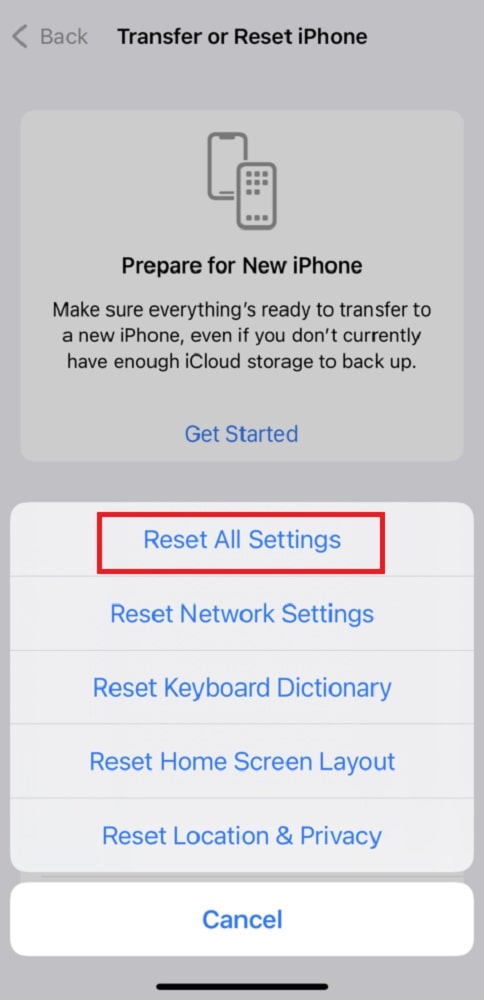Reset All Settings will fix face id not working