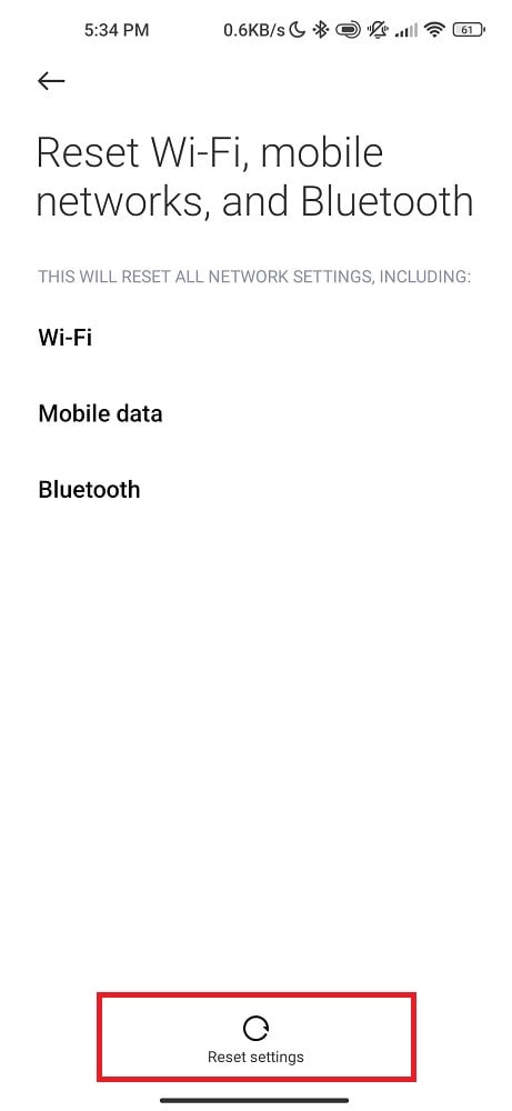 Reset Network settings