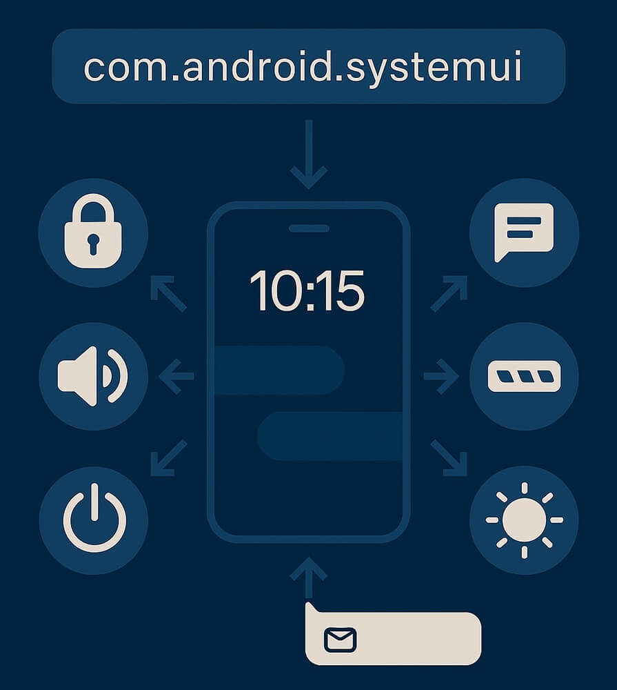 Infographic diagram showing how com.android.systemui controls Android interface elements Infographic diagram showing how com.android.systemui controls Android interface elements