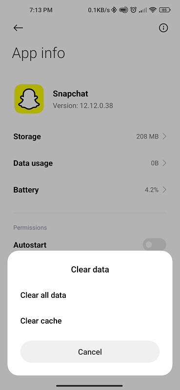 Clear Snapchat Cache