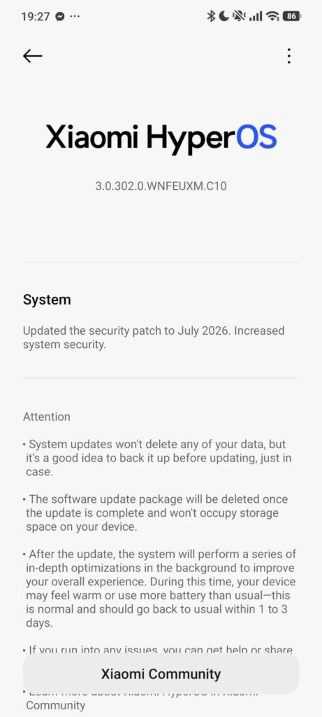 Xiaomi HyperOS system update screen