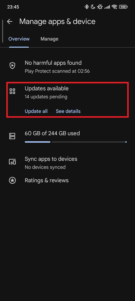 Updates Available button 2