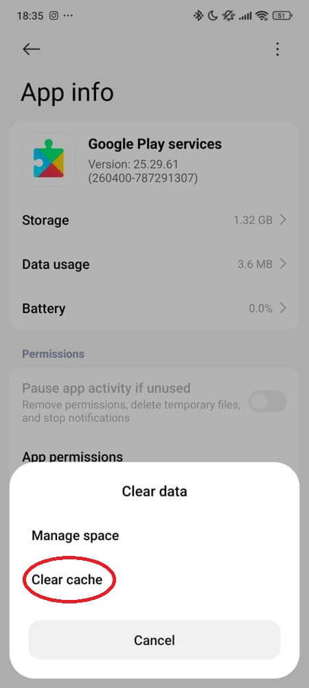 Clear google play services cache button