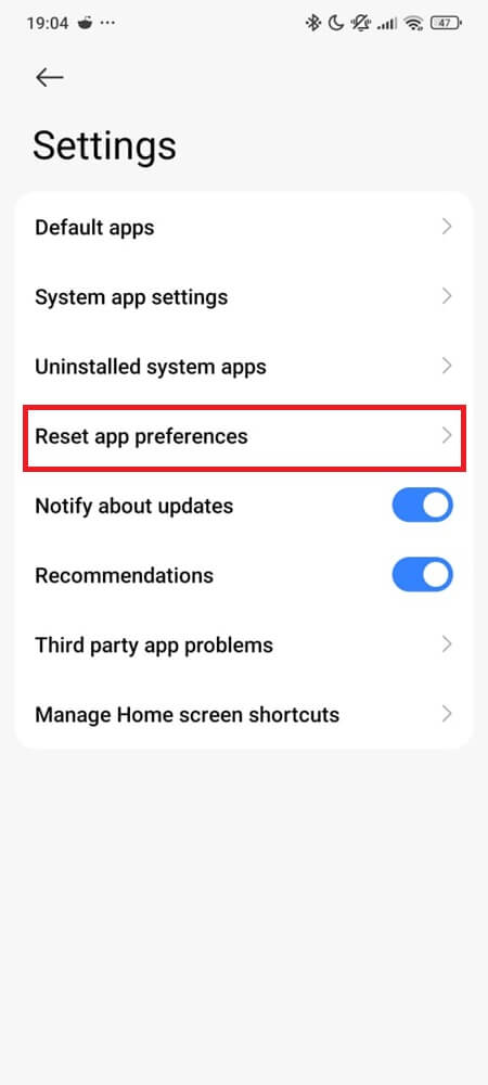 Reset app preferences step 2