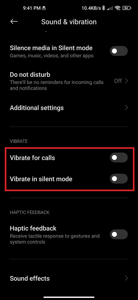 Turn off vibration