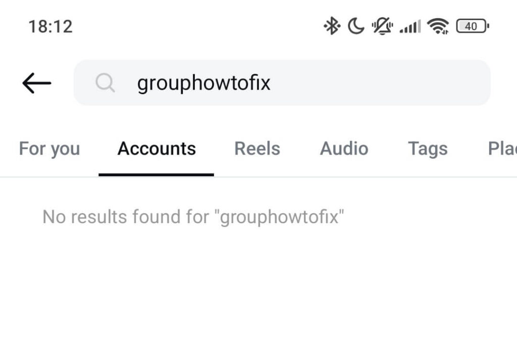 Screenshot showing Instagram no results found due to username typo