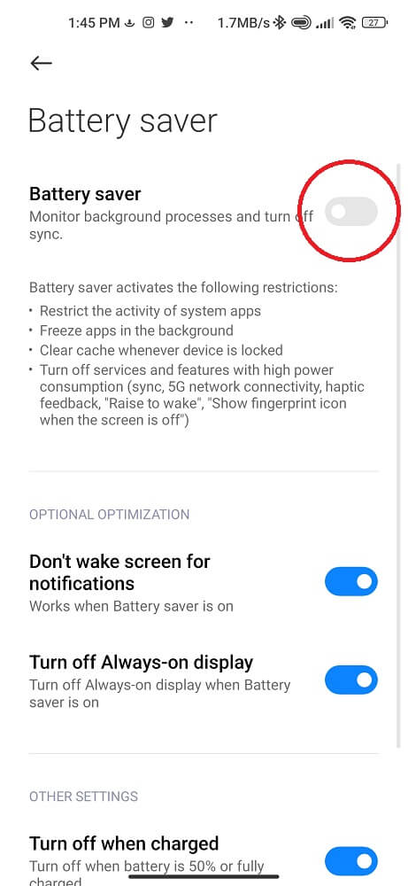 Disable Power Saving Mode