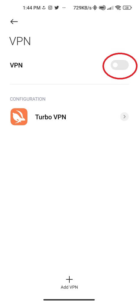 Turn on VPN