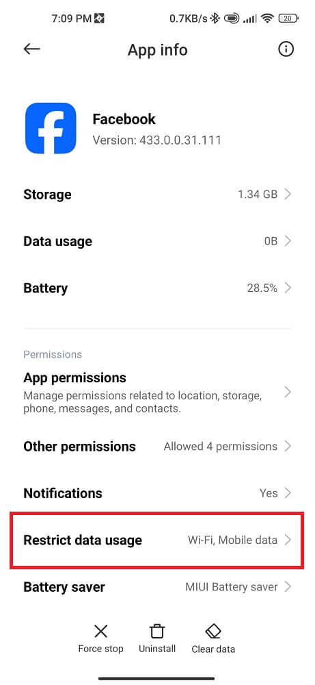 Select Restrict Data usage