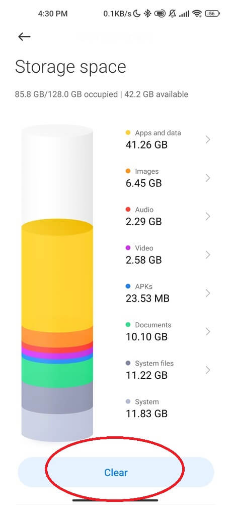 Check android storage space