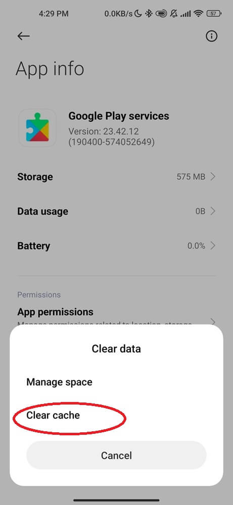 Clear google app cache