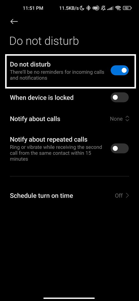 Turn on DND mode to stop unwanted calls