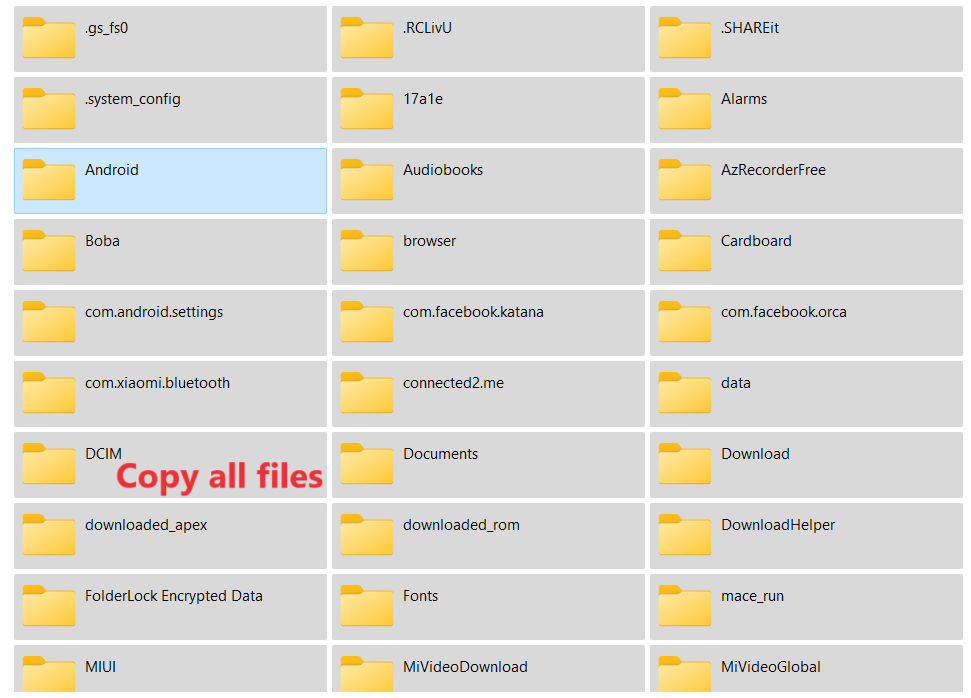 ctrl a to copy all data files