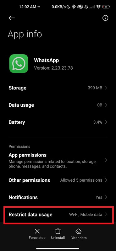 restrict WhatsAPP data USAGE