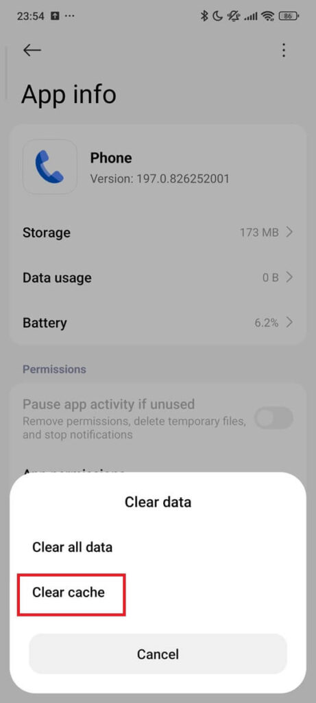 Clear phone app cache (3) Clear phone app cache (3)