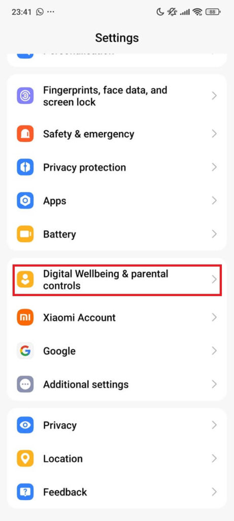 Screen show Digital Wellbeing & parental controls menu (1) Screen show Digital Wellbeing & parental controls menu (1)