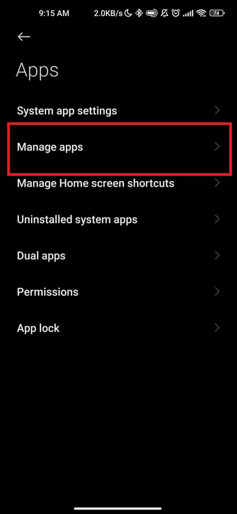 Manage apps