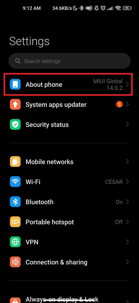 Settings on smartphone devices