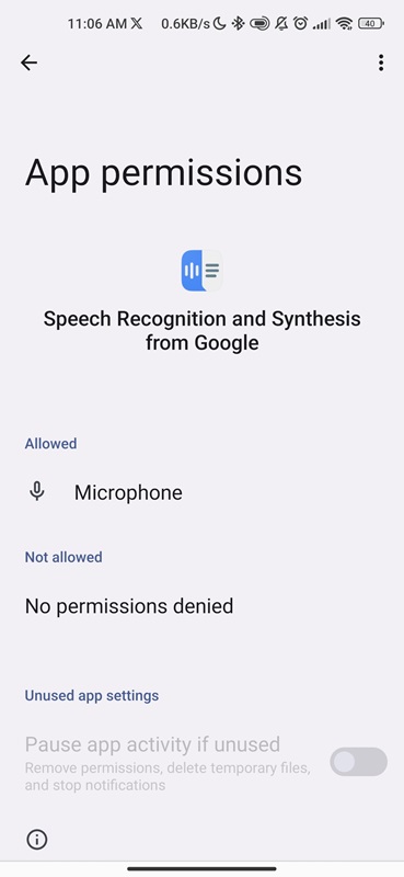 TTS app permissions