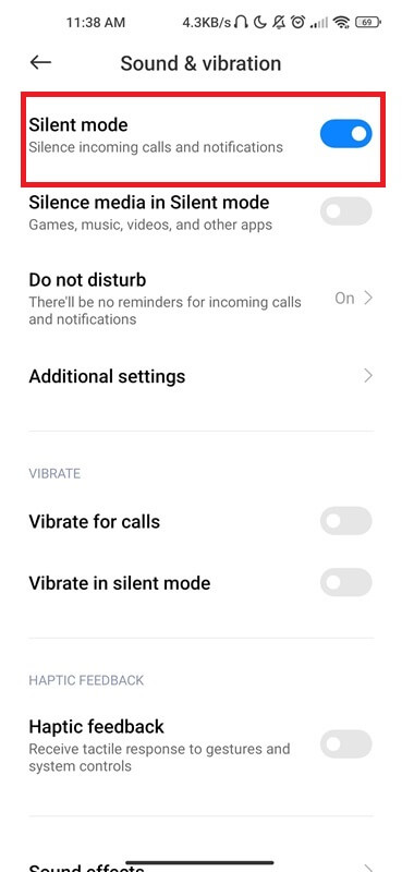 Turn off silence incoming calls and notifications