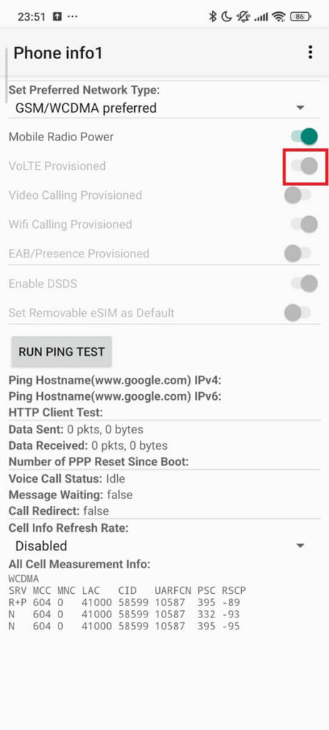 VoLTE Provisioned turned on step 3 VoLTE Provisioned turned on step 3