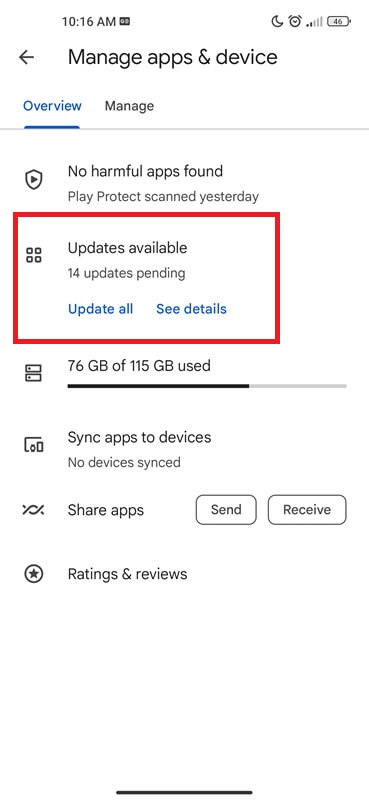 Check for google play services update