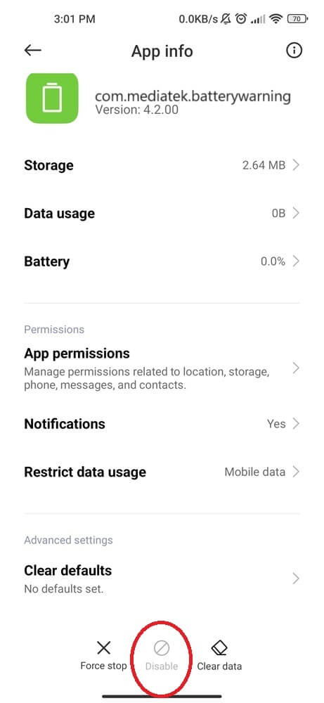 Disable battery app