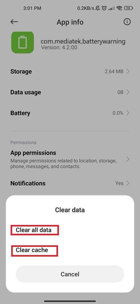 Find battery app, click clear cache and data