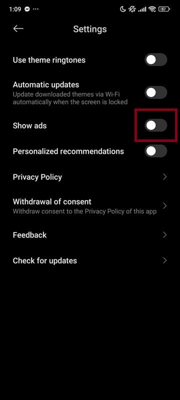 Turn off ads from themes app (3)